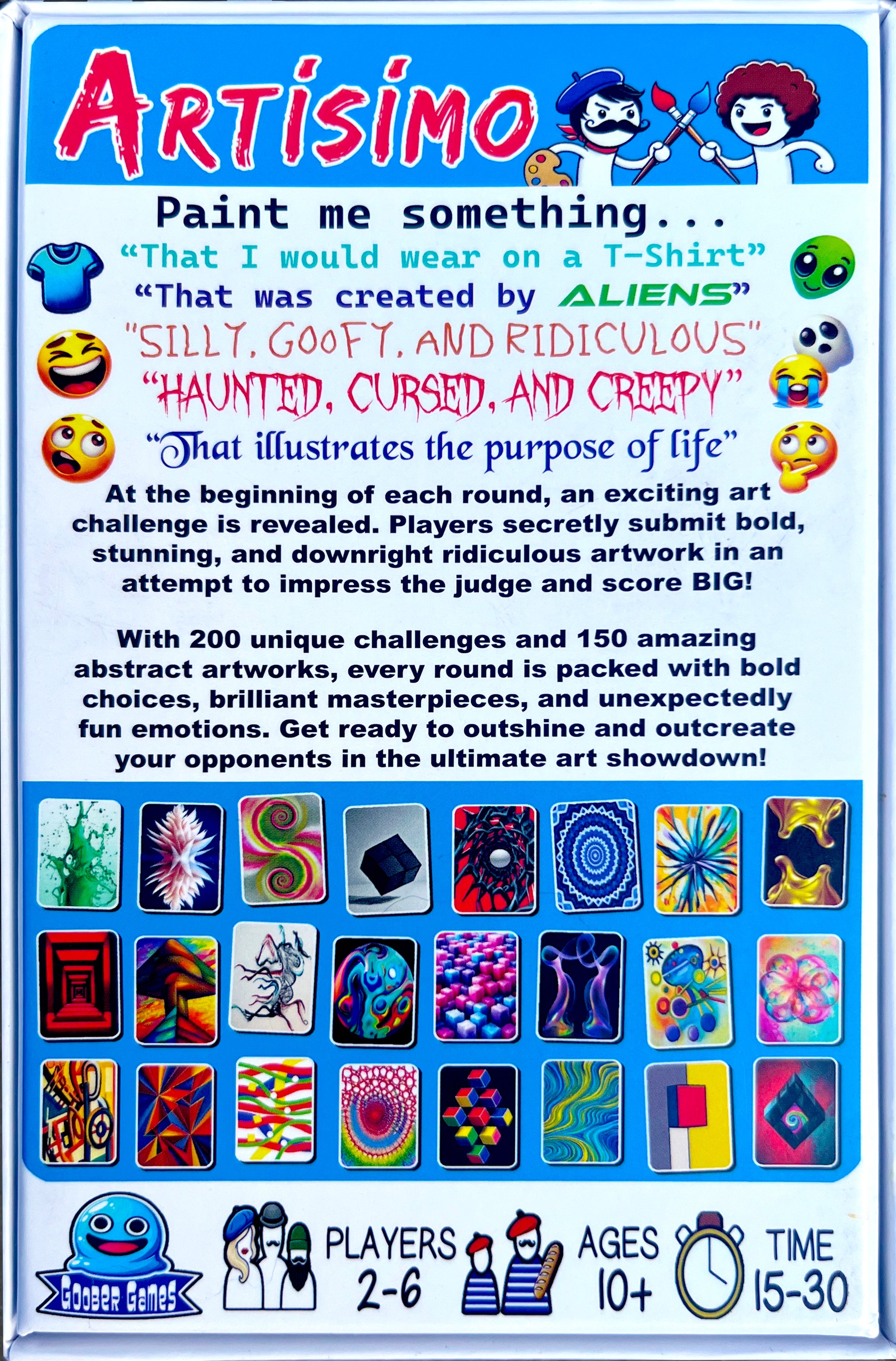 Game box for party game Artisimo, rear view