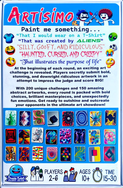 Game box for party game Artisimo, rear view